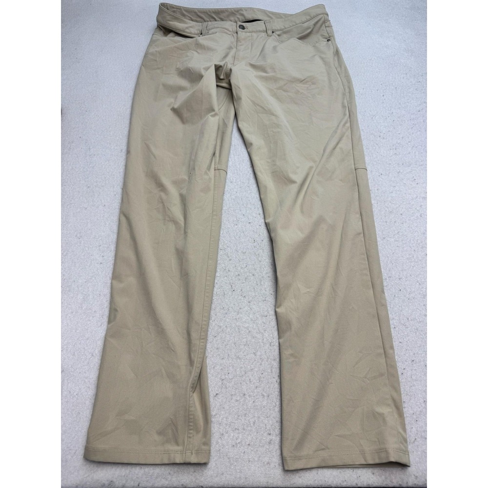 Lululemon ABC Pants Mens 36x33 Beige Stretch Microfiber Chino 5 Pocket Casual